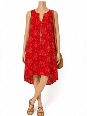 GAP Red Patterned Deep V-Neck Mini Dress Keyhole Back NWOT Size L
